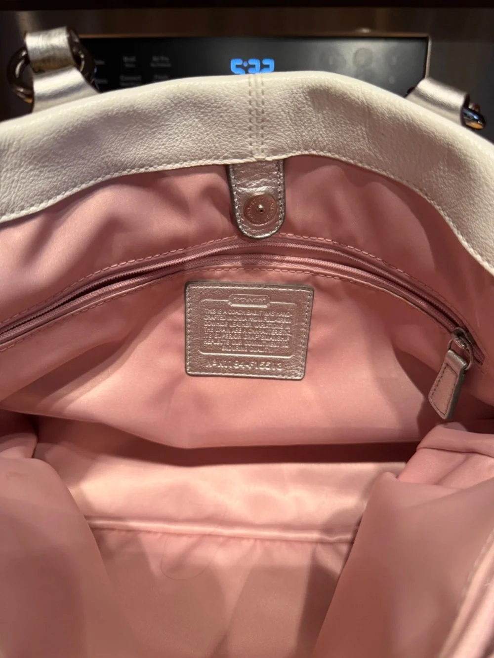 White and Silver Ashley Coach Bag/Tote